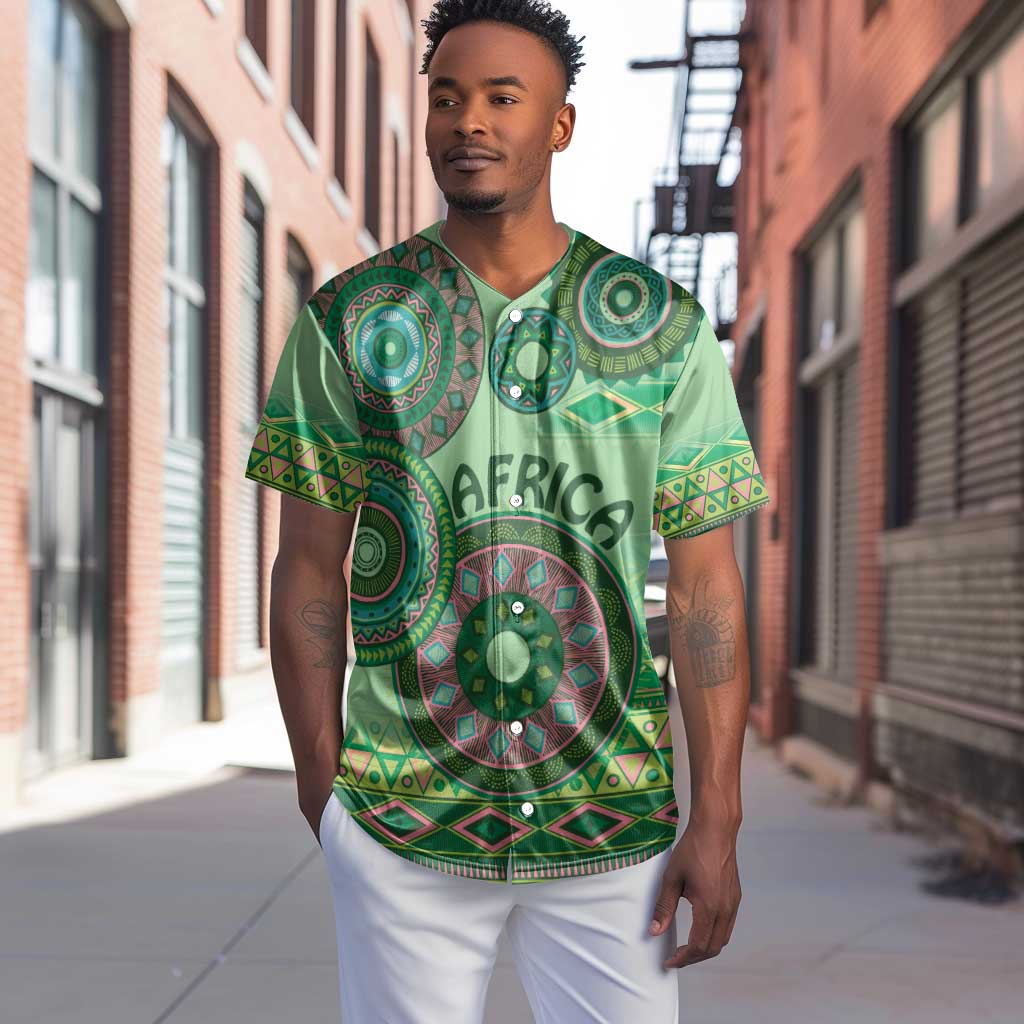 Afro Tribal Traditional Pattern Baseball Jersey Green Motif