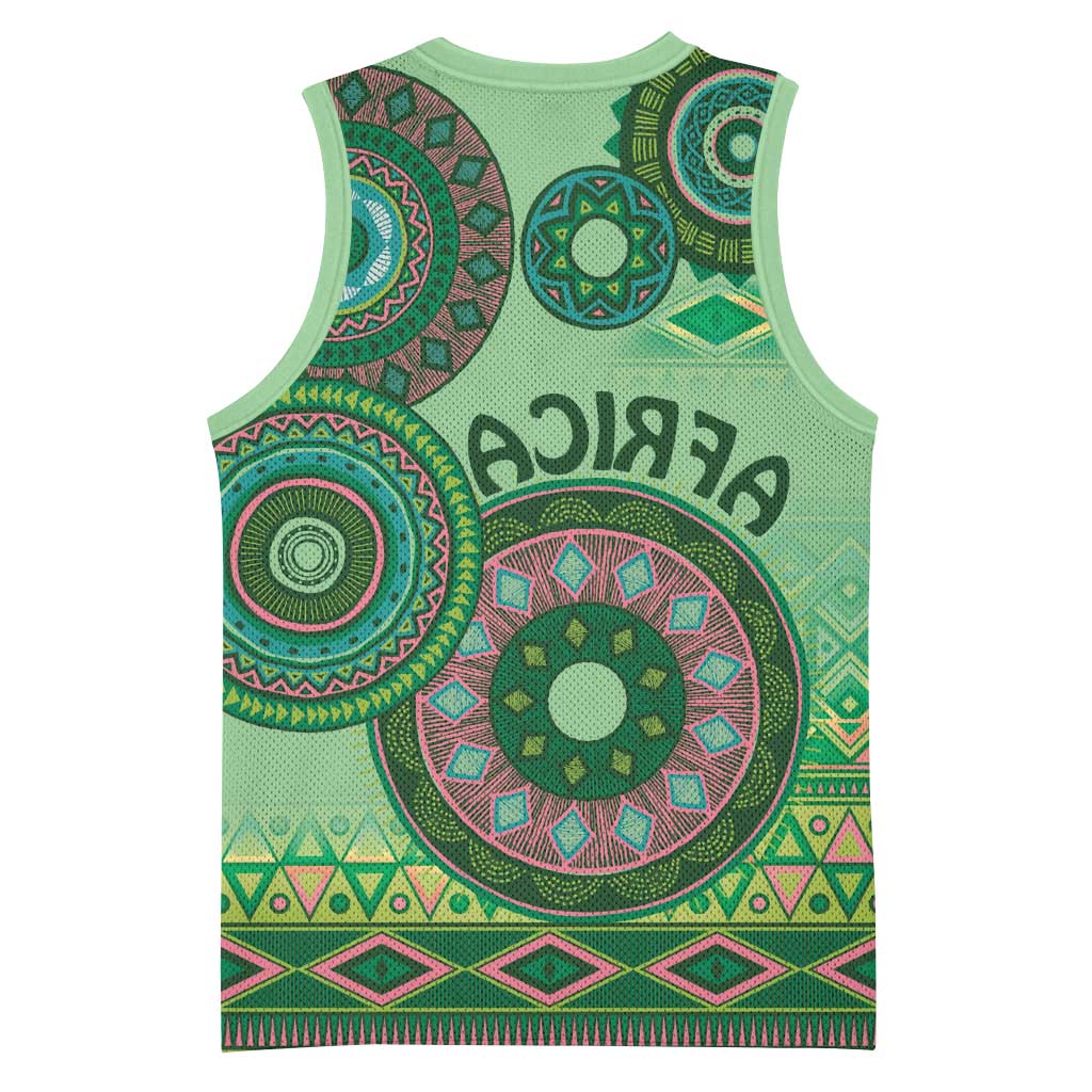 Afro Tribal Traditional Pattern Basketball Jersey Green Motif - African Pride