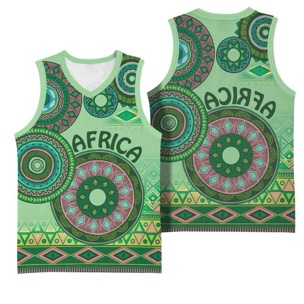 Afro Tribal Traditional Pattern Basketball Jersey Green Motif - African Pride