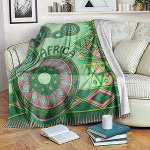 Afro Tribal Traditional Pattern Blanket Green Motif