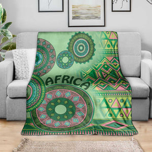 Afro Tribal Traditional Pattern Blanket Green Motif