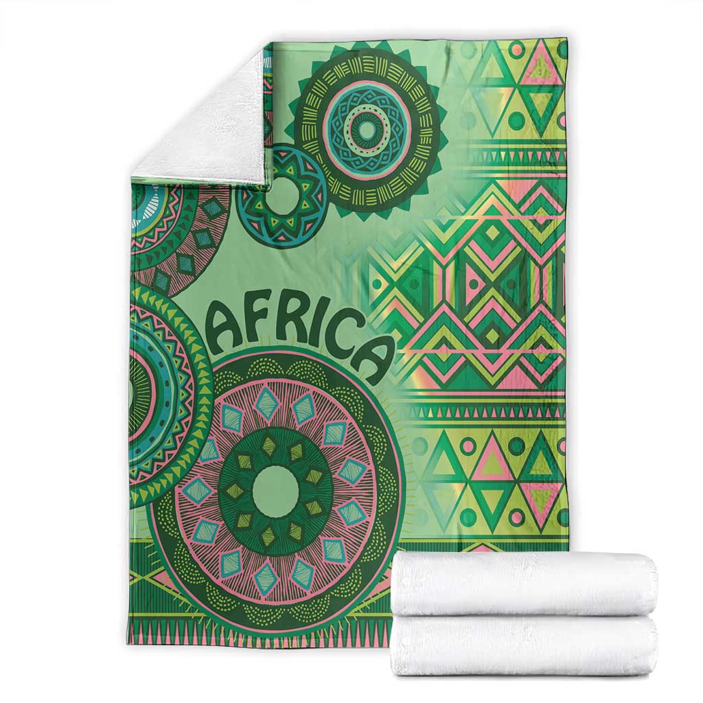 Afro Tribal Traditional Pattern Blanket Green Motif