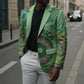 Africa Tribal Traditional Pattern Blazer Green Motif