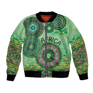 Afro Tribal Traditional Pattern Bomber Jacket Green Motif