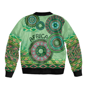 Afro Tribal Traditional Pattern Bomber Jacket Green Motif