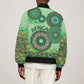 Afro Tribal Traditional Pattern Bomber Jacket Green Motif