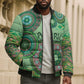 Africa Tribal Traditional Pattern Bomber Puffer Jacket Green Motif