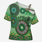 Africa Tribal Traditional Pattern Cross Shoulder Shirt Green Motif