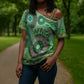 Africa Tribal Traditional Pattern Cross Shoulder Shirt Green Motif
