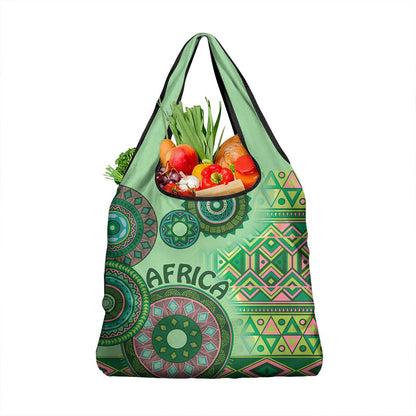 Afro Tribal Traditional Pattern Grocery Bag Green Motif