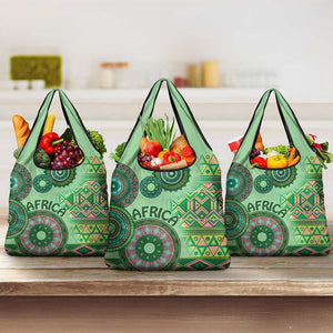 Afro Tribal Traditional Pattern Grocery Bag Green Motif