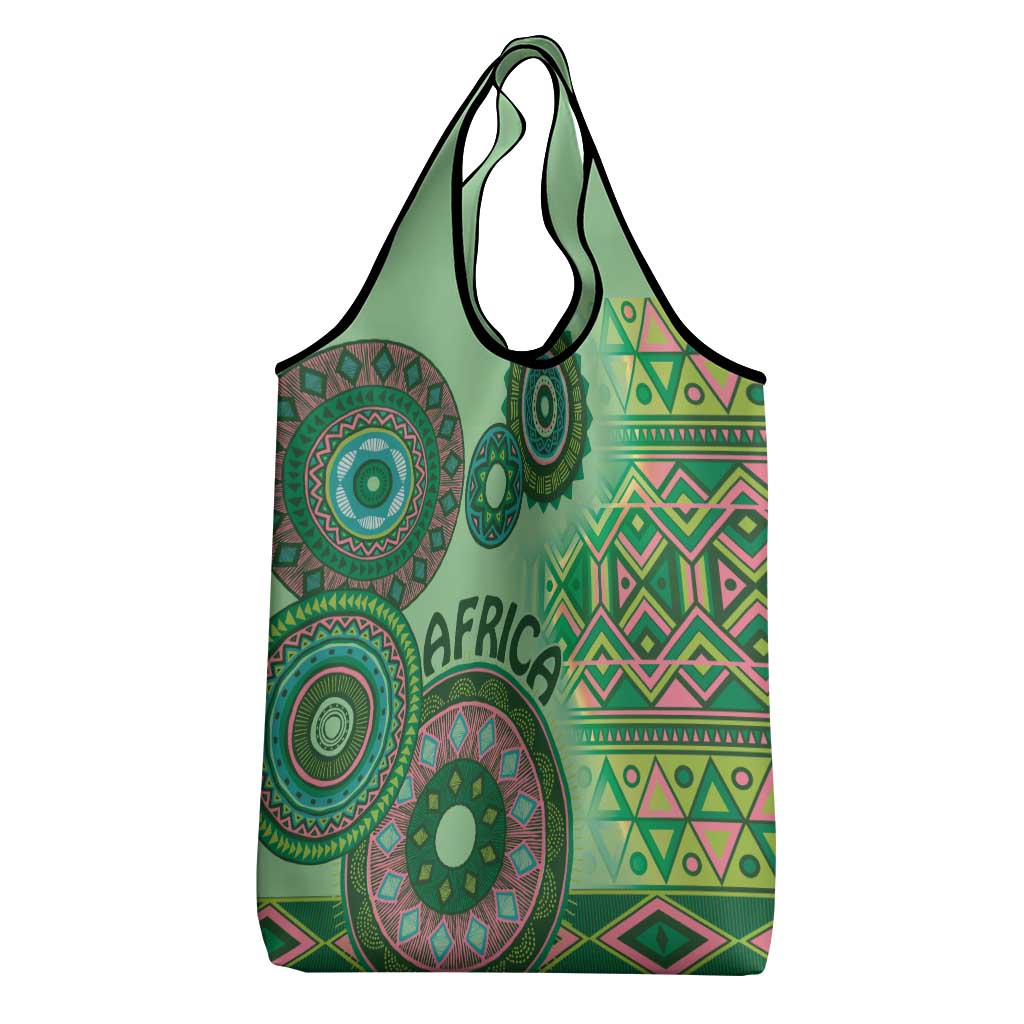 Afro Tribal Traditional Pattern Grocery Bag Green Motif
