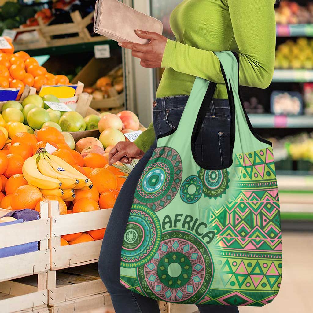 Afro Tribal Traditional Pattern Grocery Bag Green Motif