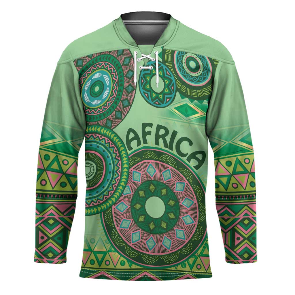 Africa Tribal Traditional Pattern Hockey Jersey Green Motif