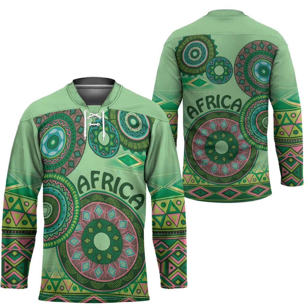 Africa Tribal Traditional Pattern Hockey Jersey Green Motif