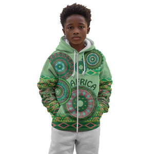 Afro Tribal Traditional Pattern Kid Hoodie Green Motif
