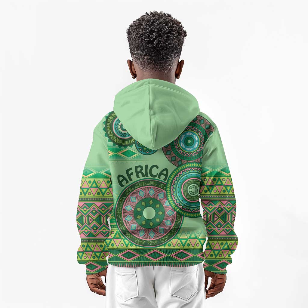 Afro Tribal Traditional Pattern Kid Hoodie Green Motif