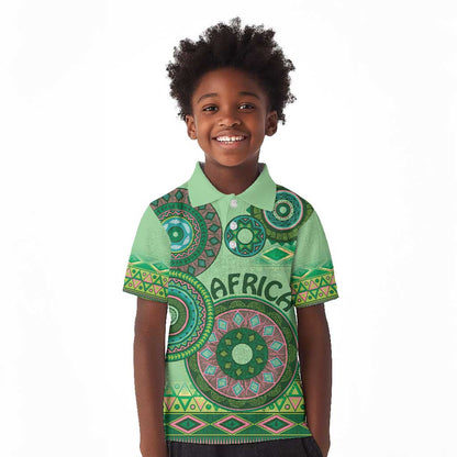 Afro Tribal Traditional Pattern Kid Polo Shirt Green Motif