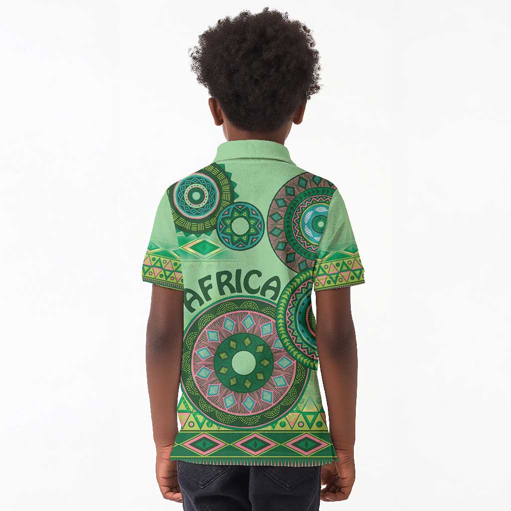 Afro Tribal Traditional Pattern Kid Polo Shirt Green Motif