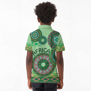 Afro Tribal Traditional Pattern Kid Polo Shirt Green Motif