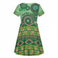 Afro Tribal Traditional Pattern Kid Short Sleeve Dress Green Motif