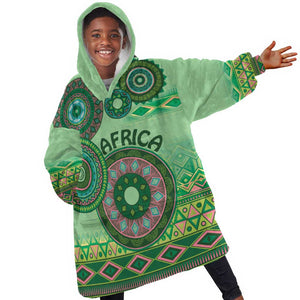Afro Tribal Traditional Pattern KId Wearable Blanket Hoodie Green Motif