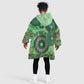 Afro Tribal Traditional Pattern KId Wearable Blanket Hoodie Green Motif