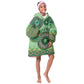 Afro Tribal Traditional Pattern KId Wearable Blanket Hoodie Green Motif