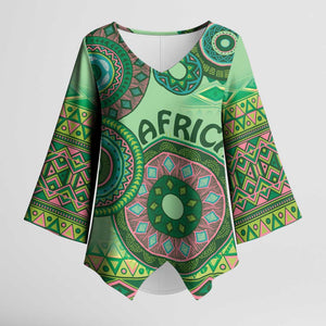 Africa Tribal Traditional Pattern Kimono Sleeve Blouse Green Motif