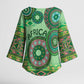Africa Tribal Traditional Pattern Kimono Sleeve Blouse Green Motif
