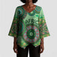Africa Tribal Traditional Pattern Kimono Sleeve Blouse Green Motif