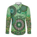 Afro Tribal Traditional Pattern Long Sleeve Button Shirt Green Motif
