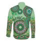 Afro Tribal Traditional Pattern Long Sleeve Button Shirt Green Motif