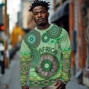 Afro Tribal Traditional Pattern Long Sleeve Shirt Green Motif LT9