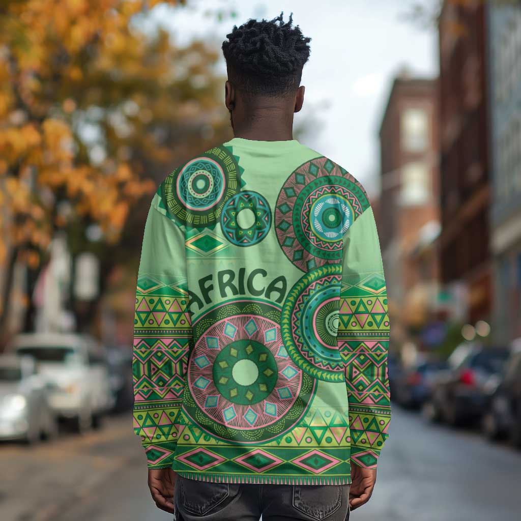 Afro Tribal Traditional Pattern Long Sleeve Shirt Green Motif LT9