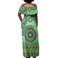 Afro Tribal Traditional Pattern Off Shoulder Maxi Dress Green Motif