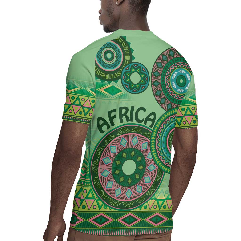 Afro Tribal Traditional Pattern Rugby Jersey Green Motif