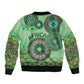 Afro Tribal Traditional Pattern Sleeve Zip Bomber Jacket Green Motif