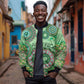 Afro Tribal Traditional Pattern Sleeve Zip Bomber Jacket Green Motif