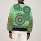 Afro Tribal Traditional Pattern Sleeve Zip Bomber Jacket Green Motif