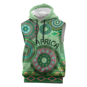 Afro Tribal Traditional Pattern Sleeveless Hoodie Green Motif - African Pride