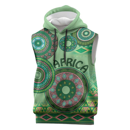 Afro Tribal Traditional Pattern Sleeveless Hoodie Green Motif - African Pride