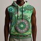 Afro Tribal Traditional Pattern Sleeveless Hoodie Green Motif - African Pride