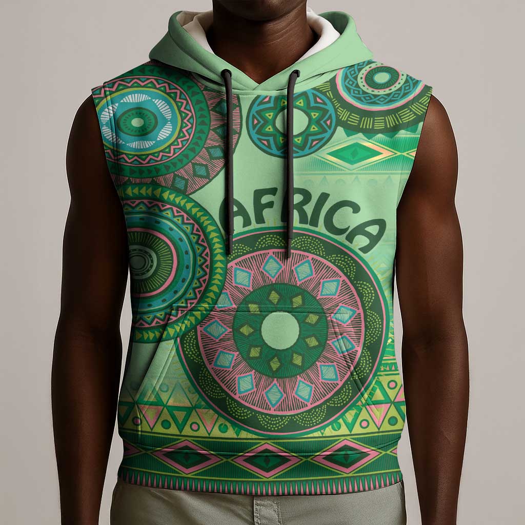 Afro Tribal Traditional Pattern Sleeveless Hoodie Green Motif - African Pride