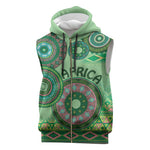 Afro Tribal Traditional Pattern Sleeveless Zip Hoodie Green Motif - African Pride
