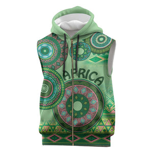 Afro Tribal Traditional Pattern Sleeveless Zip Hoodie Green Motif - African Pride