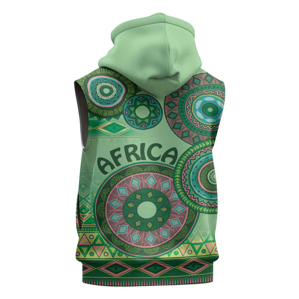 Afro Tribal Traditional Pattern Sleeveless Zip Hoodie Green Motif - African Pride