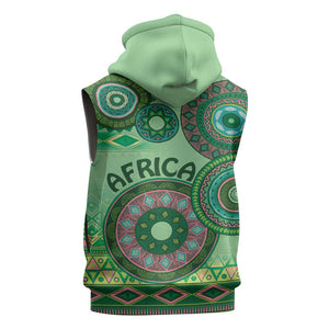 Afro Tribal Traditional Pattern Sleeveless Zip Hoodie Green Motif - African Pride