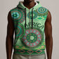 Afro Tribal Traditional Pattern Sleeveless Zip Hoodie Green Motif - African Pride