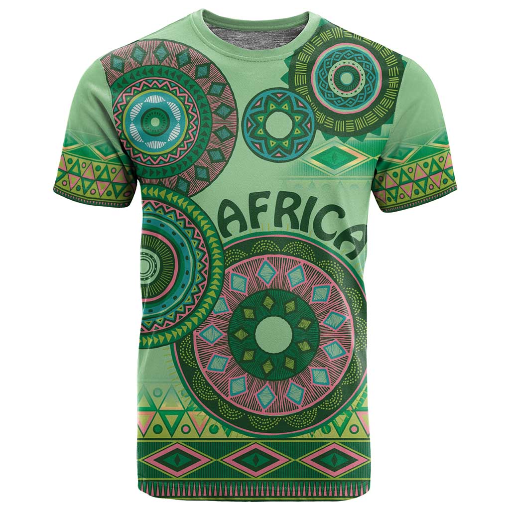 Afro Tribal Traditional Pattern T shirt Green Motif